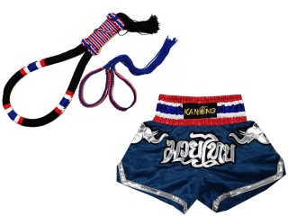 Komplettset  Mongkol + Prajead + Muay Thai Shorts : Set-Mongkol-Flagge-Schwarz-125-Marine