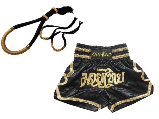 Komplettset  Mongkol + Prajead + Muay Thai Shorts : Set-Mongkol-ThaiStyle-Schwarz-Gold-121-Schwarz