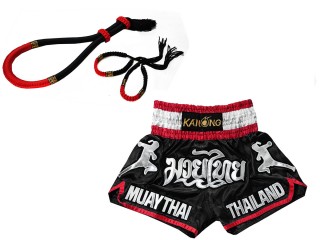 Komplettset  Mongkol + Prajead + Muay Thai Shorts : Set-Mongkol-ThaiStyle-Schwarz-Rot-133-Schwarz