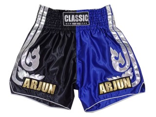 Kundenspezifische Thai Boxen Hose : KNSCUST-1243-Schwarz-Blau